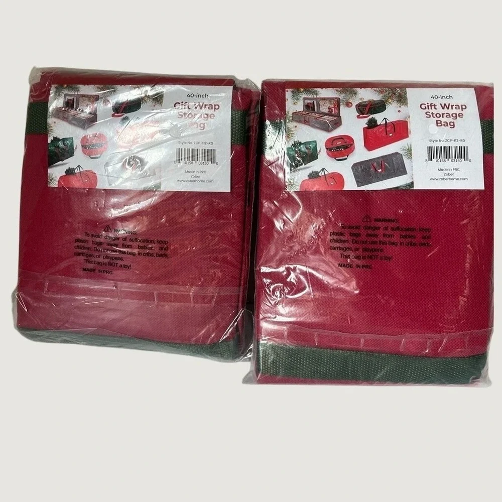 Gift Wrap Roll Red Storage Bags Set Of 2 Zipper Closure Protective Festive